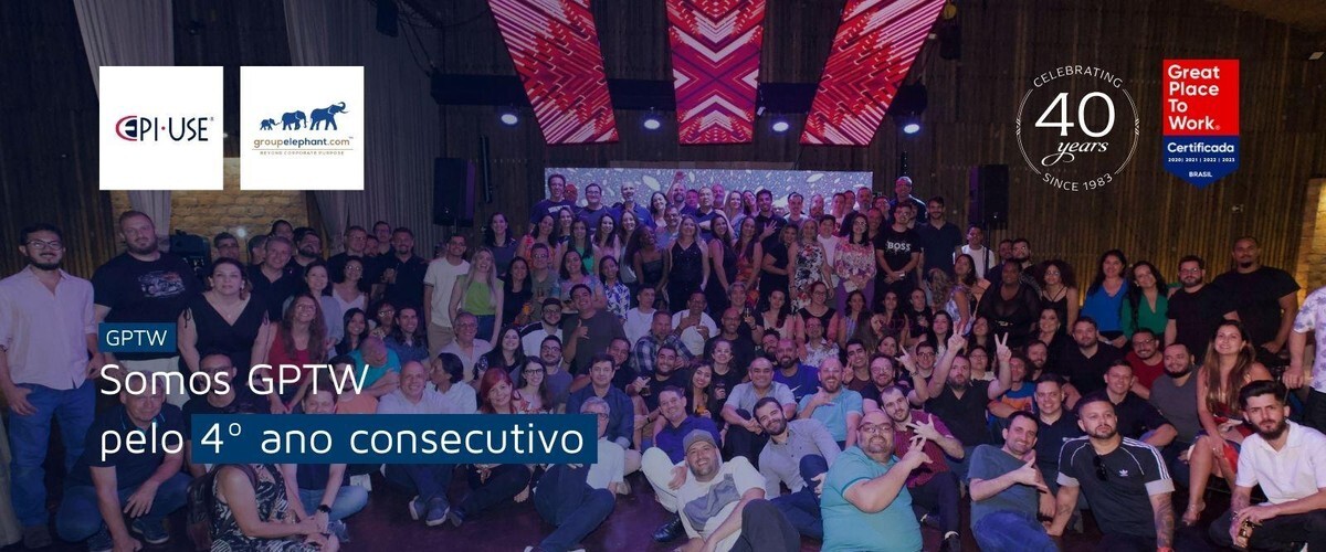 Time da EPI-USE Brasil reunido na comemoração da 4ª certificação GPTW consecutiva